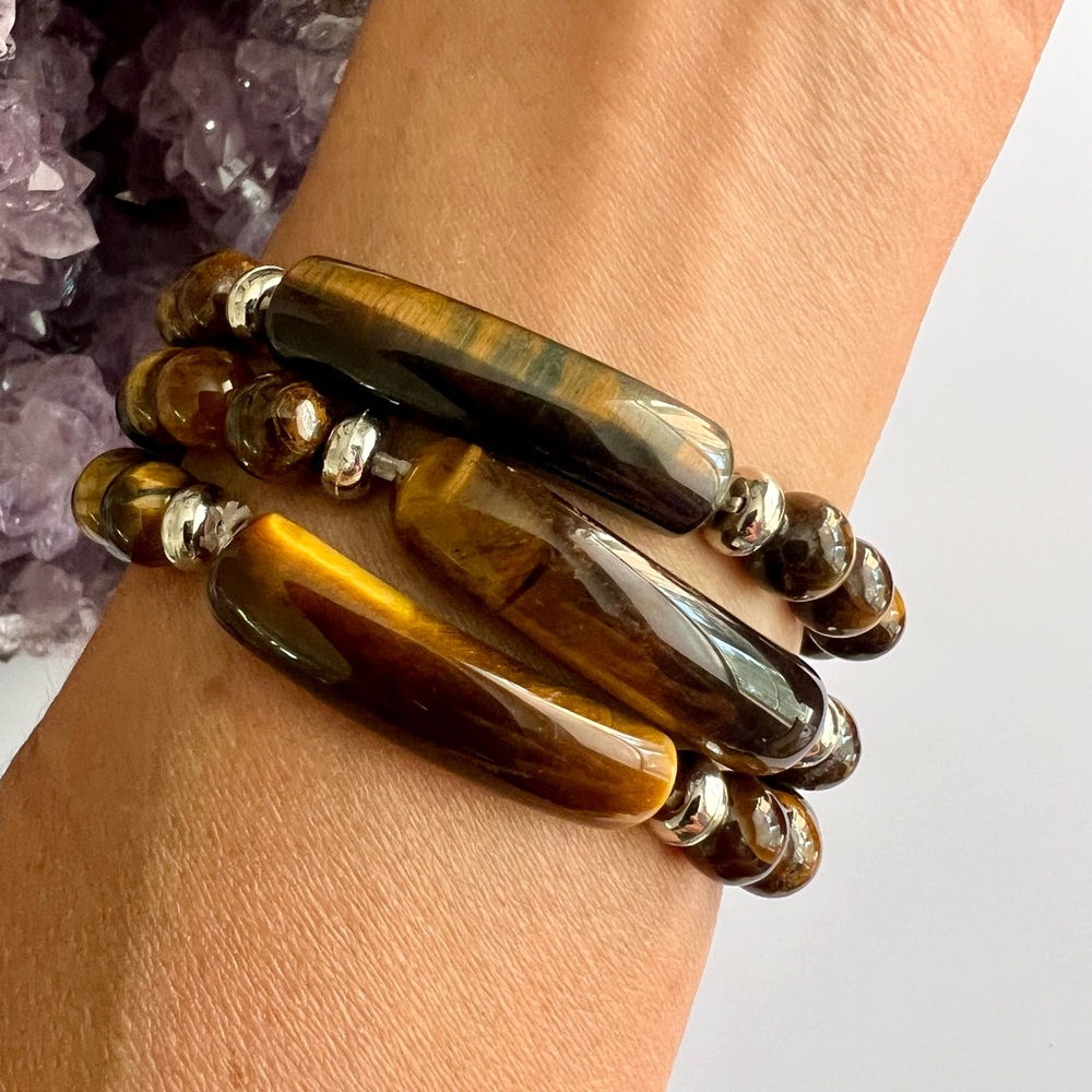 3 Bracelet Stack! Solar Chakra Tigers Eye Mala Style Set - Picture 14 of 16